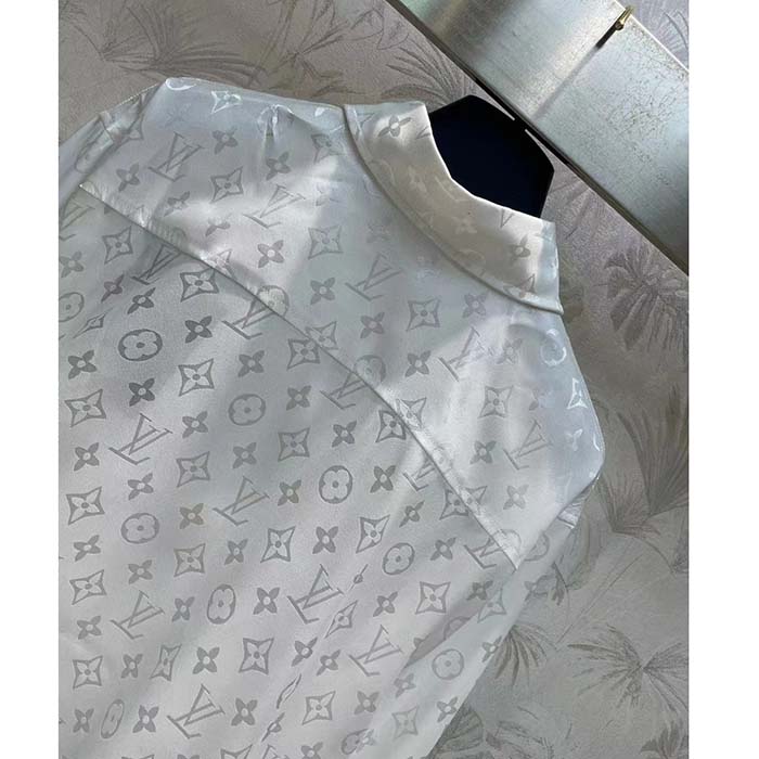 Louis Vuitton Women LV Monogram Long-Sleeved Silk Shirt White 1AFJUE