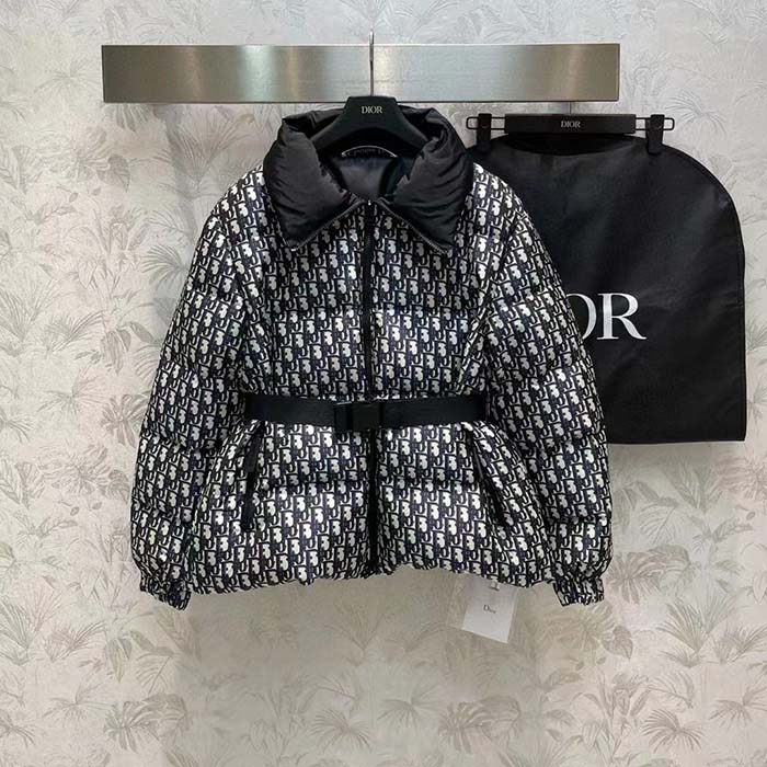 Dior Men CD DiorAlps Puffer Jacket Belt Blue Quilted Technical Taffeta Dior Oblique Motif