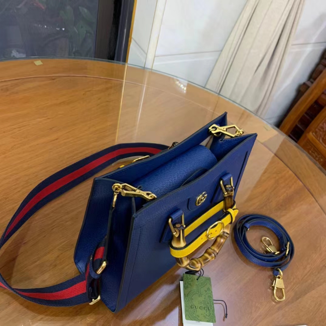 Gucci GG Women Diana Small Tote Bag Double G Royal Blue Leather