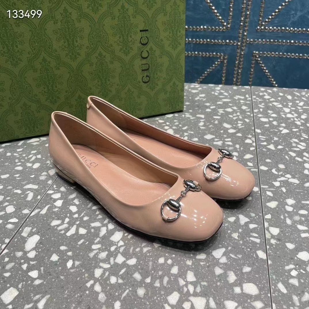 Gucci Women Ballet Flat Horsebit Light Pink Leather Low 2.5 cm Heel