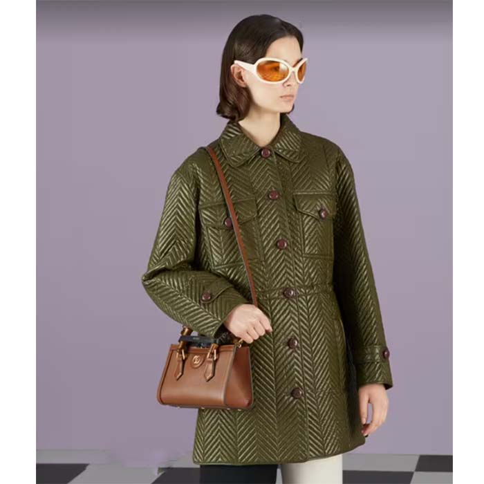 Gucci Women GG Diana Small Shoulder Bag Brown Leather Double G