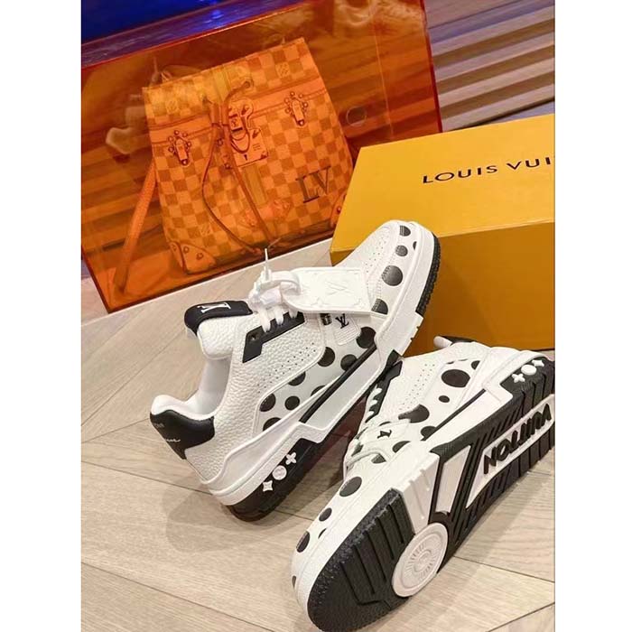 Louis Vuitton Unisex LV Trainer Sneaker Black Calf Leather Rubber Outsole Monogram Flowers