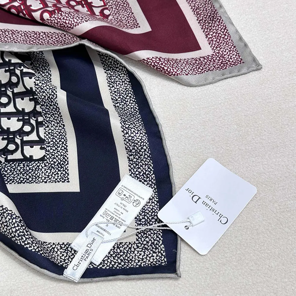 Dior Unisex Dior Oblique Diortwin 90 Square Scarf Burgundy and Navy Blue Silk Twill