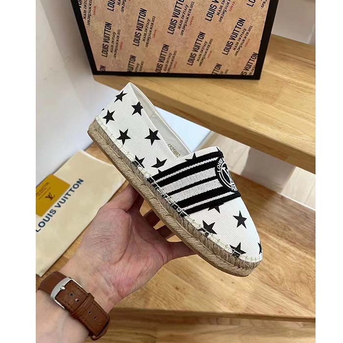 Louis Vuitton LV Unisex Starboard Flat Espadrillas Black White Printed Canvas Rope Rubber