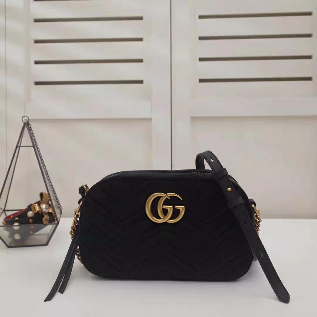 Gucci GG Women GG Marmont Velvet Small Shoulder Bag-Black