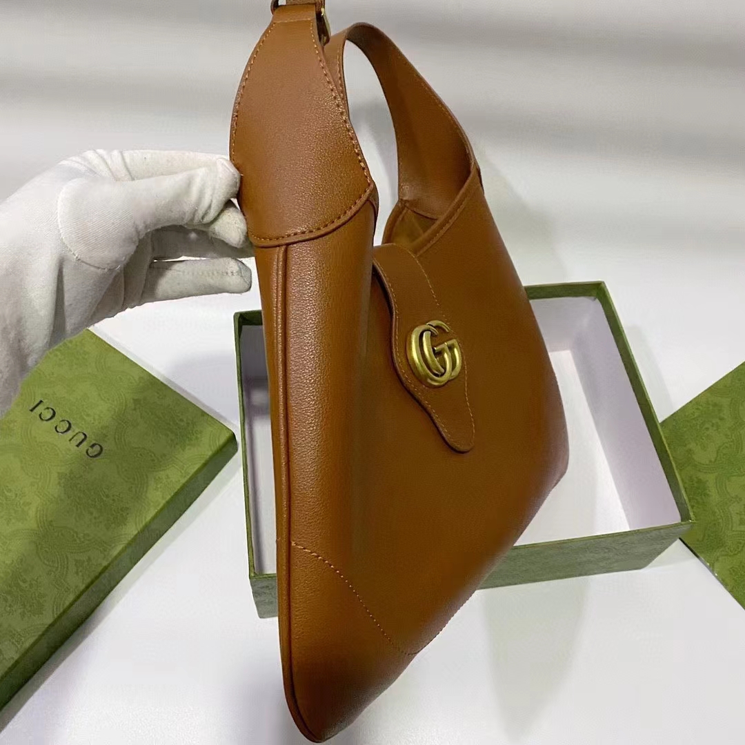 Gucci Women GG Aphrodite Medium Shoulder Bag Brown Soft Leather Double G