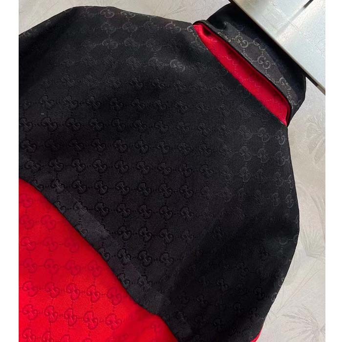 Gucci Women GG Canvas Bomber Jacket High Neck Drawstring Detachable Hood Gilet Dropped Shoulder