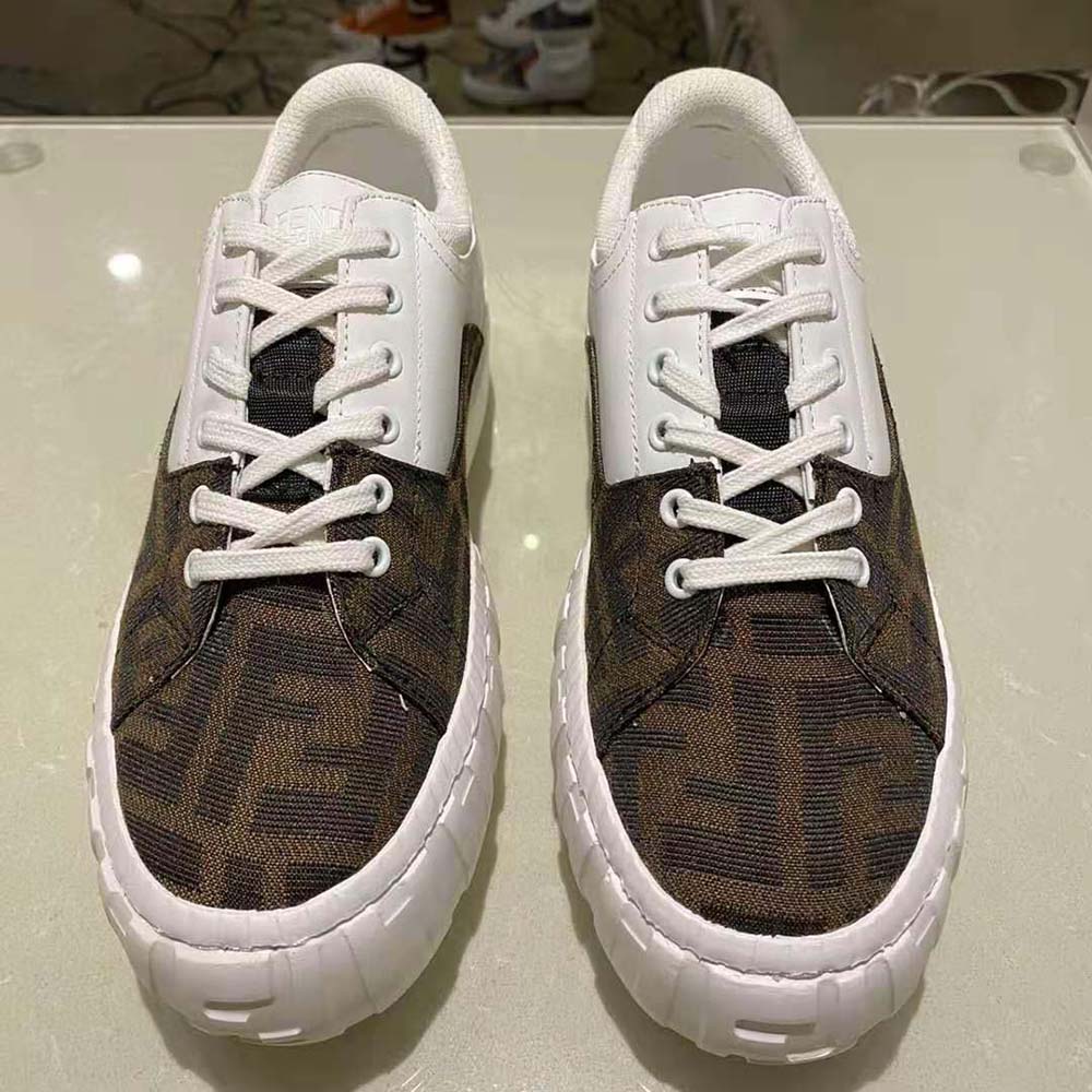 Fendi Women Sneakers Brown Fabric Low-Tops-White