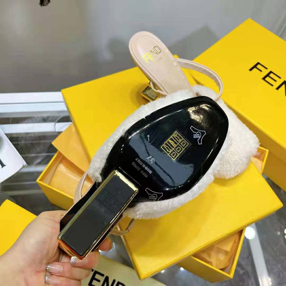 Fendi Women First White Sheepskin High-Heeled Sandals