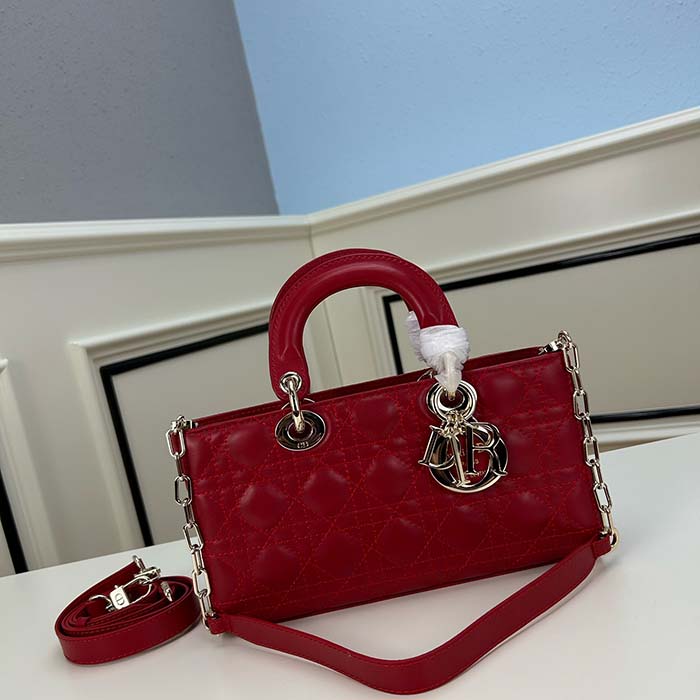 Dior Women CD Medium D-Joy Bag Scarlet Red Cannage Lambskin