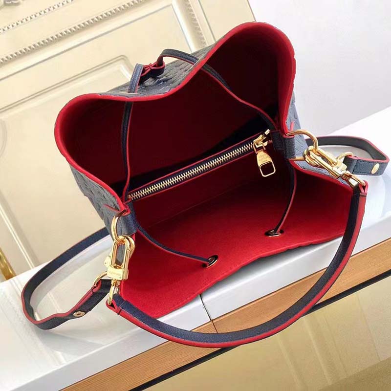 Louis Vuitton LV Women NéoNoé MM Bucket Navy Embossed Monogram Empreinte Grained Cowhide