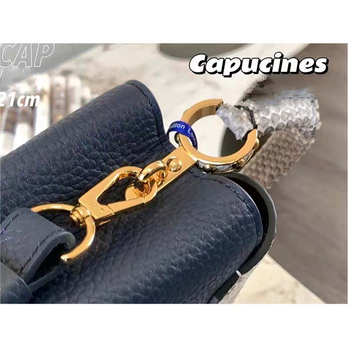 Louis Vuitton LV Women Capucines Mini Handbag Navy Taurillon Leather Python Skin