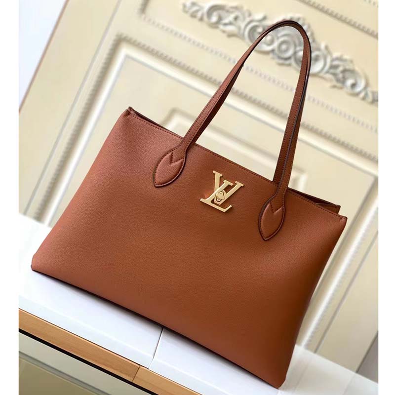 Louis Vuitton LV Women Lockme Shopper Chataigne Brown Grained Calf Leather