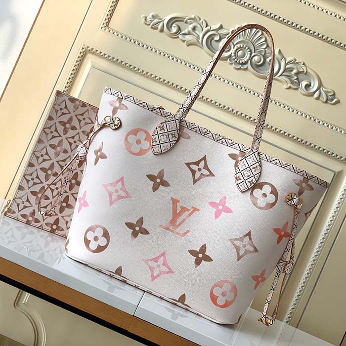 Louis Vuitton LV Unisex Neverfull MM Beige Monogram Coated Canvas Textile Lining