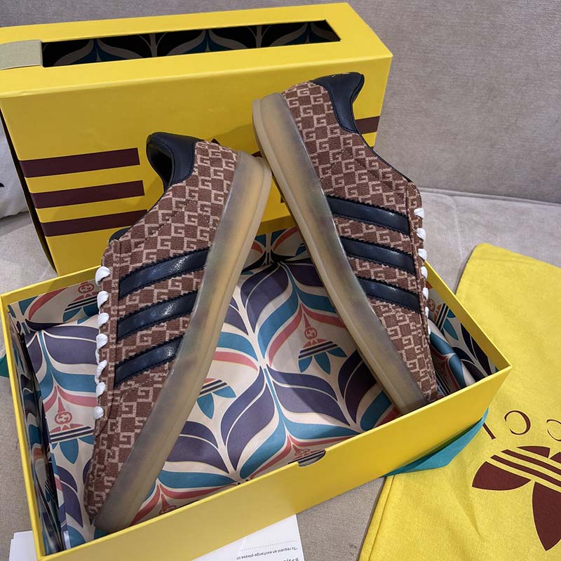 Gucci Unisex Adidas x Gucci Gazelle Sneaker Brown Black Square G Suede Leather Low Heel