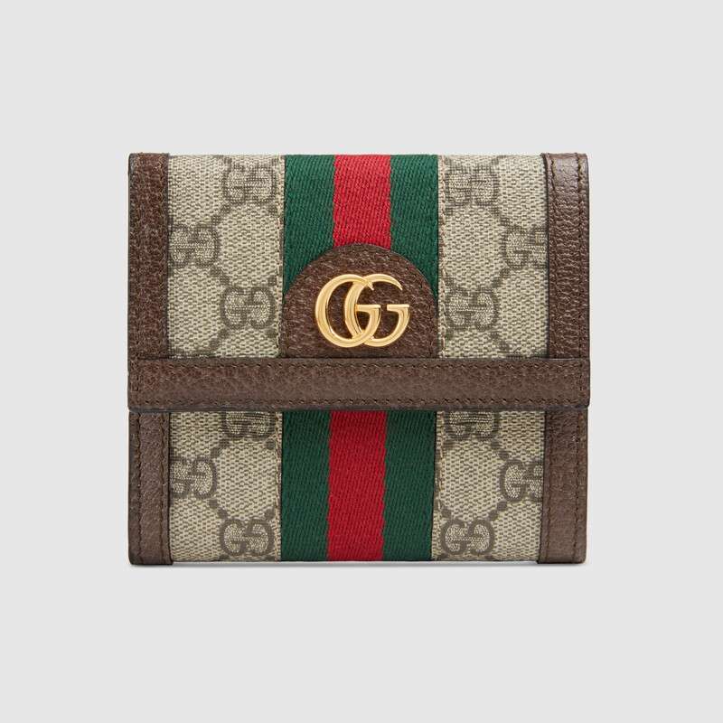 Gucci GG Unisex Ophidia GG French Flap Wallet in Beige/Ebony GG Supreme Canvas
