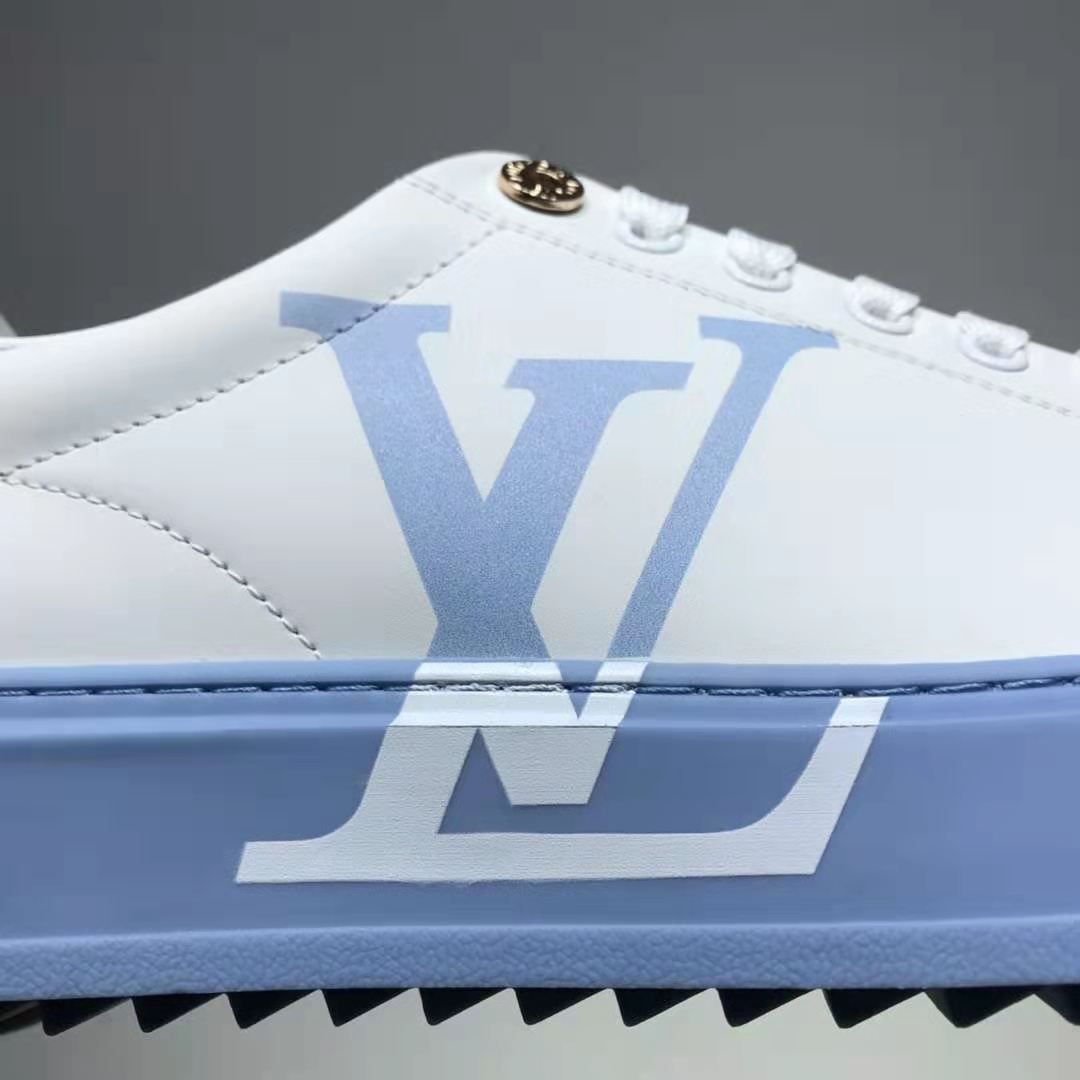 Louis Vuitton LV Unisex Time Out Sneaker Printed Calf Leather 3-D Monogram Flowers-Blue