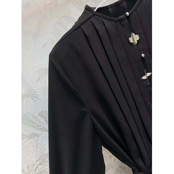 Louis Vuitton LV Women Monogram Accent Pleat Dress Silk Black 1AFDDG