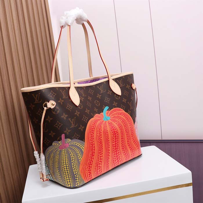 Louis Vuitton Unisex LV x YK Neverfull MM Monogram Coated Canvas Pumpkin Print