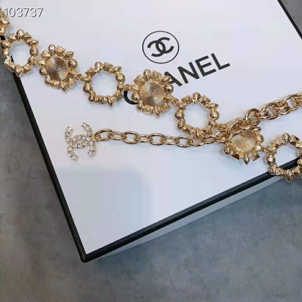 Chanel Women Metal Glass Pearls Strass & Resin Belt-Gold