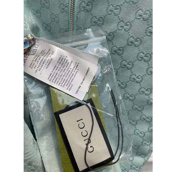 Gucci Women Reversible GG Canvas Dress Pale Blue Unlined Crewneck Sleeveless Two Front Pockets