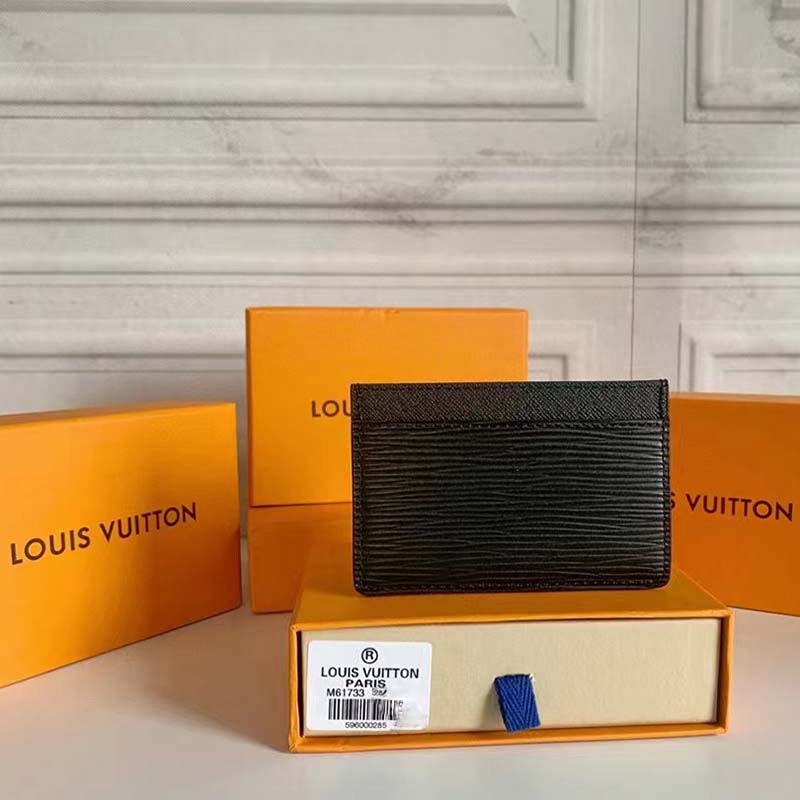 Louis Vuitton LV Unisex Card Holder Wallet Black Epi Leather