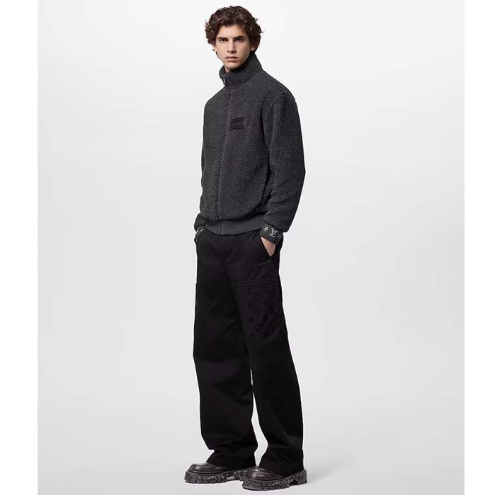 Louis Vuitton Men LV Fleece Blouson Regular Fit Front Zipped Closure Volcanic Ash