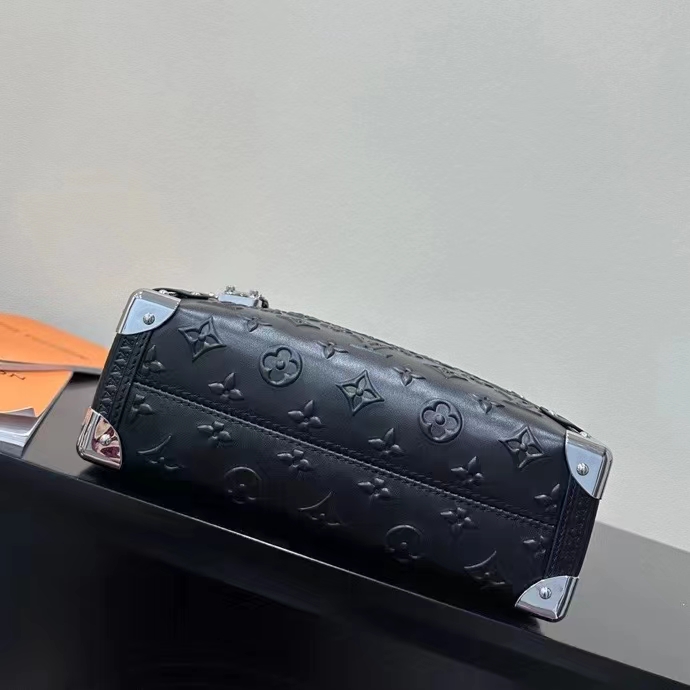 Louis Vuitton LV Women Side Trunk PM Handbag Petite Malle Black Calfskin