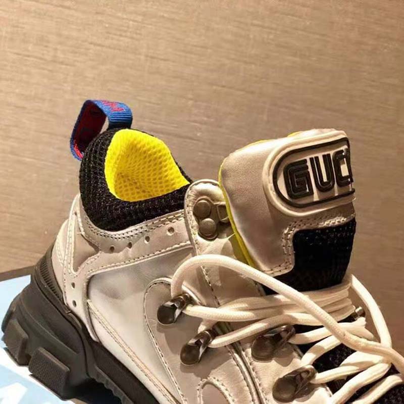 Gucci Unisex Flashtrek Sneaker with Crystals in Silver Metallic Leather 5.6 cm Heel