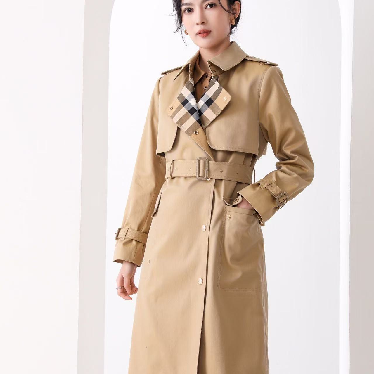 Long Check Collar Castleford Trench Coat PD0425080501