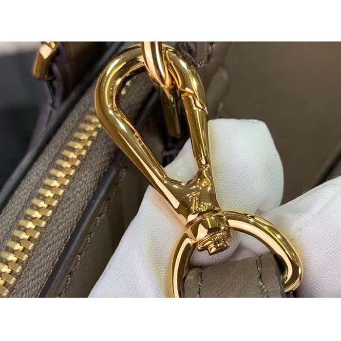 Louis Vuitton LV Women Lock It MM Earth Taurillon Leather Smooth Calfskin Calf Leather