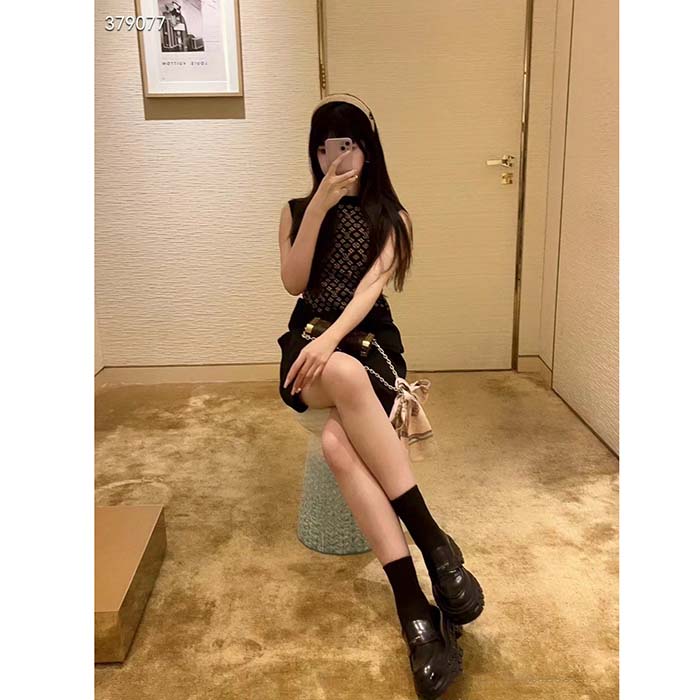 Louis Vuitton Women LV Monogram Jacquard Knit Dress Silk Polyamide Elastane Black Brown