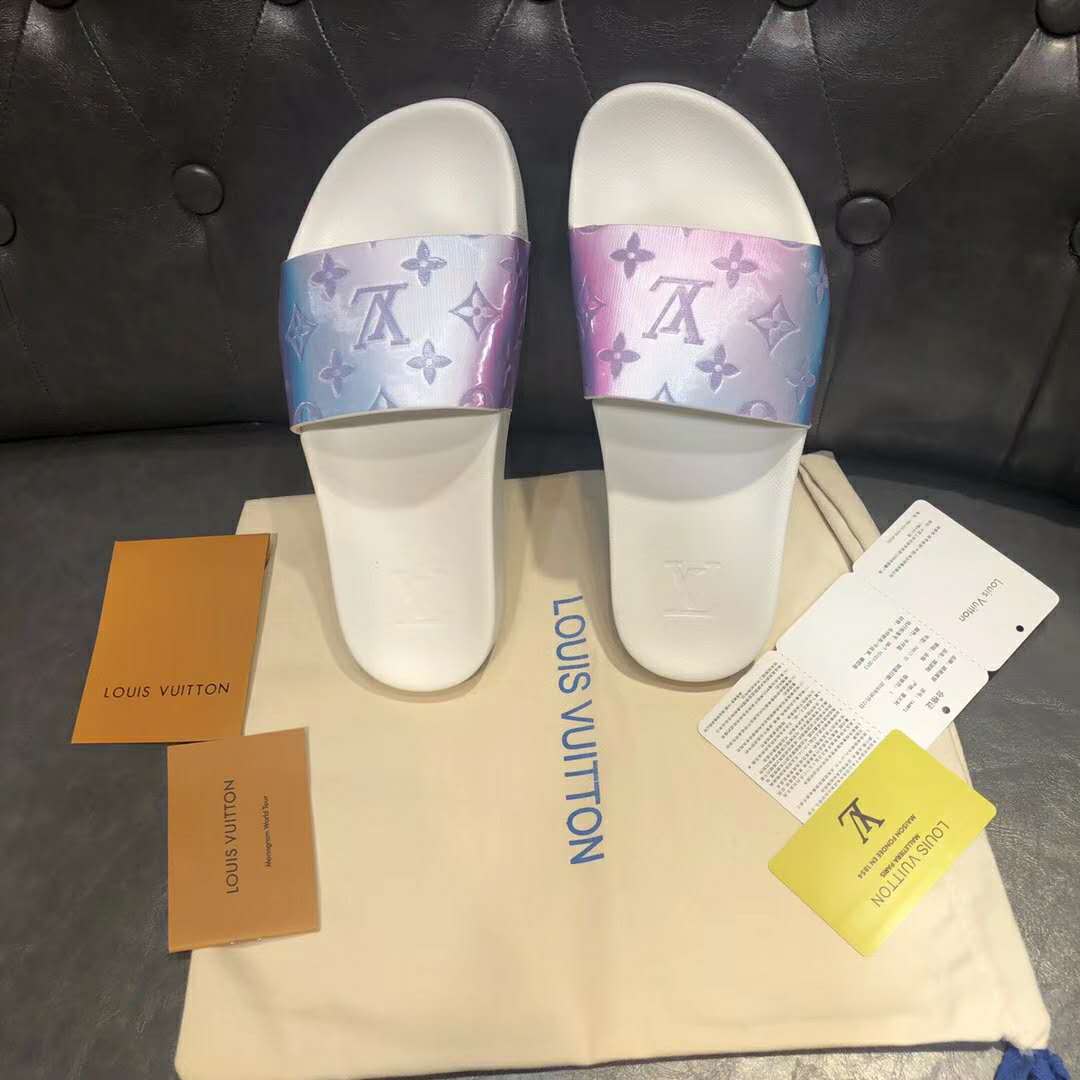 Louis Vuitton LV Unisex Waterfront Mule Rubber Iridescent Monogram-White