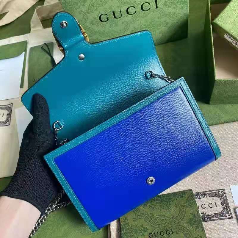 Gucci GG Women Dionysus Small Shoulder Bag Blue Leather with Turquoise Leather
