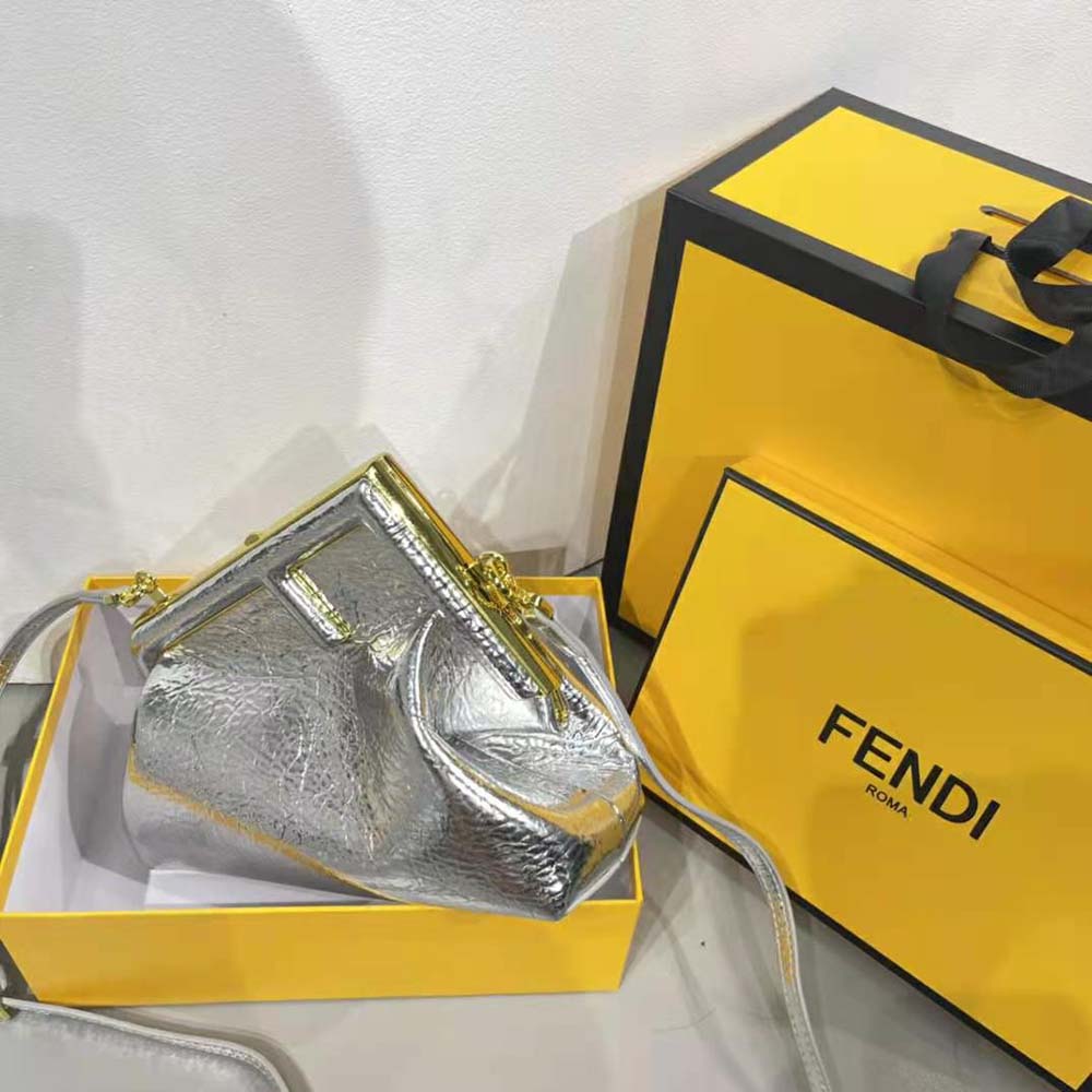 Fendi Women First Small Silver Laminated Leather Bag