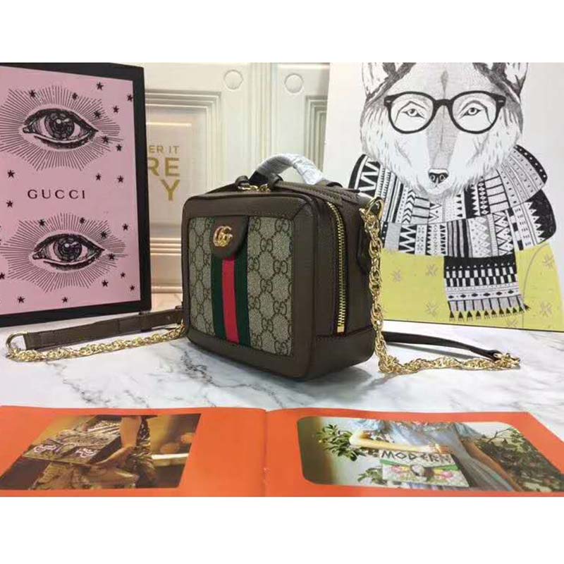 Gucci GG Women Ophidia GG Mini Shoulder Bag Beige/Ebony Supreme