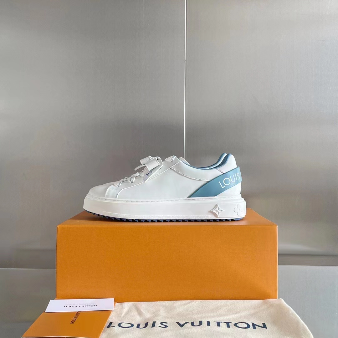 Louis Vuitton LV Women Time Out Sneaker Blue Calf Leather Rubber Outsole