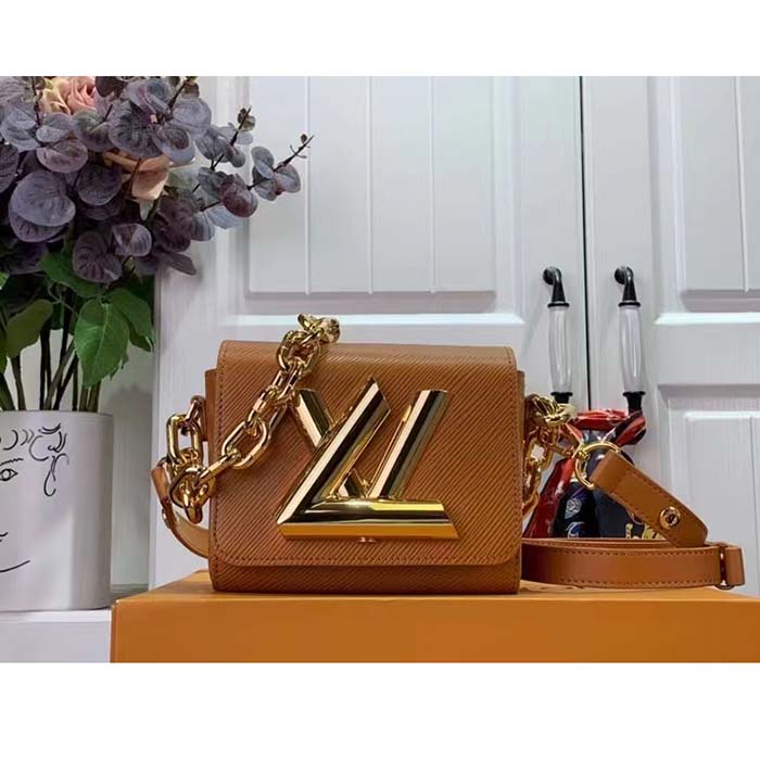 Louis Vuitton Women Twist Lock XL Gold Brown Epi Cowhide Leather Microfiber