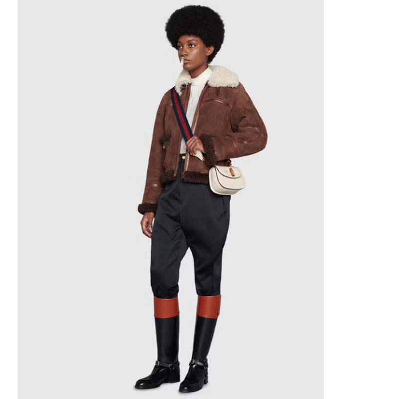 Gucci Women Bamboo 1947 Mini Top Handle Bag White Leather Bamboo Hardware