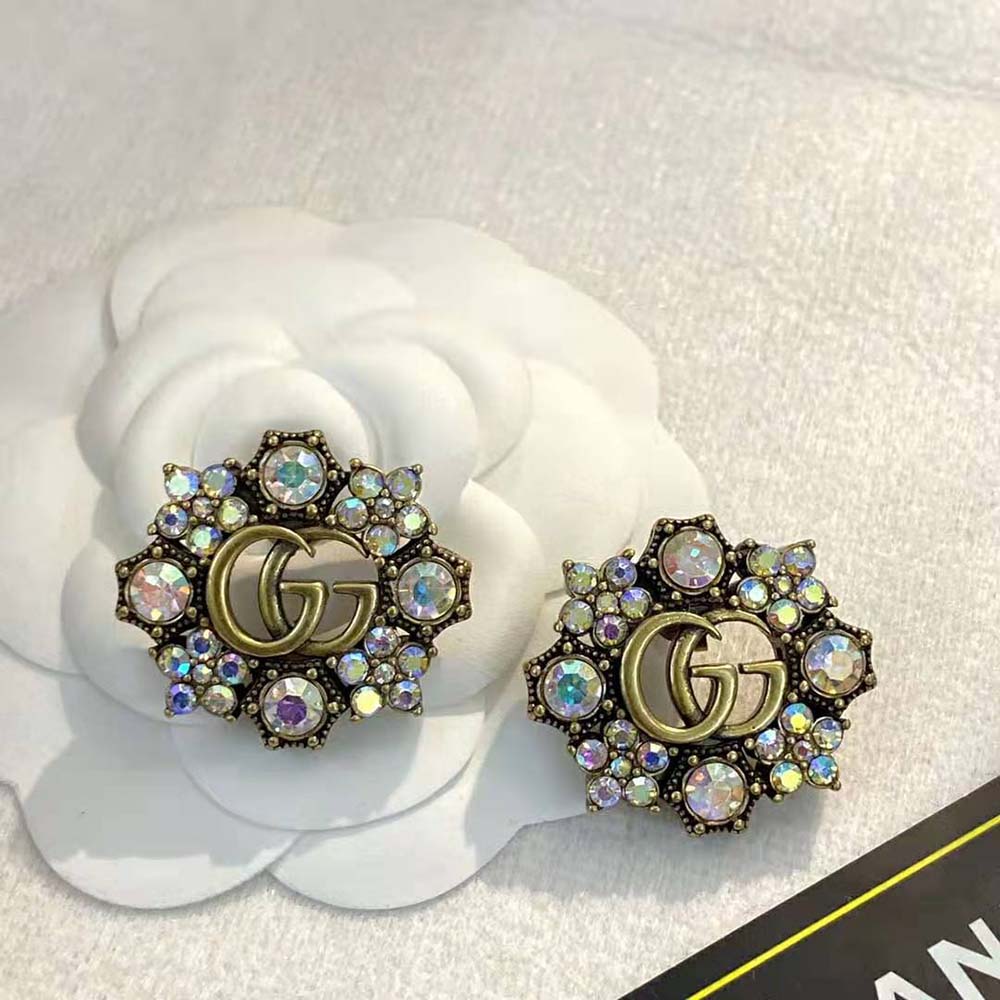 Gucci Women Double G Crystal Flowers Earrings
