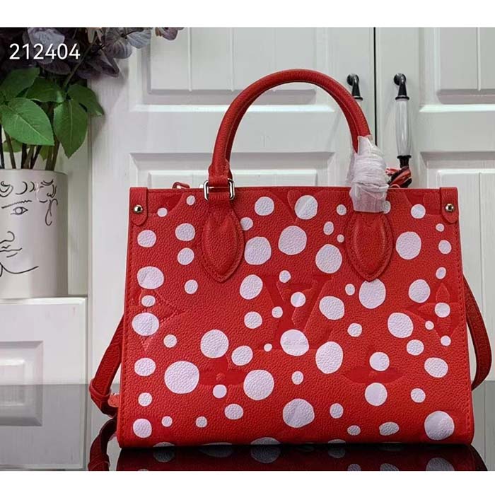 Louis Vuitton LV Women LV x YK OnTheGo PM​ Red White Embossed Grained Monogram Empreinte Cowhide