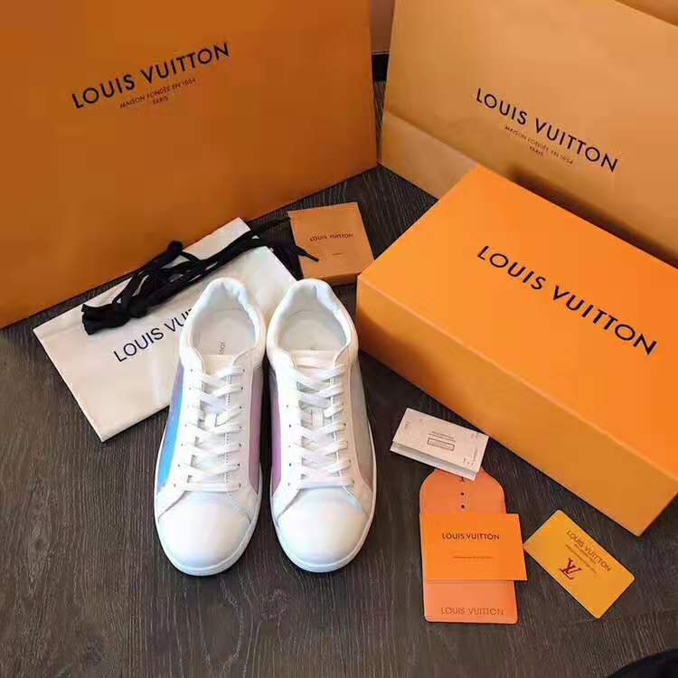 Louis Vuitton LV Unisex LV Luxembourg Sneaker in Iridescent Monogram Textile and Calf Leather-Rose