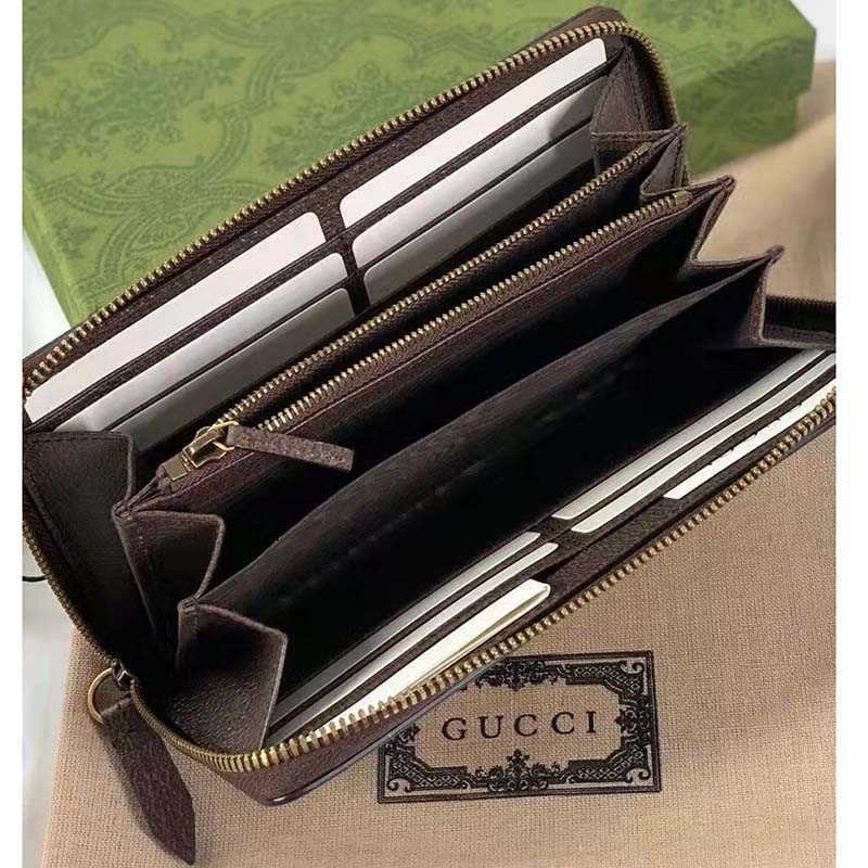 Gucci Unisex Diana Jumbo GG Wallet Camel Ebony Canvas Brown Leather