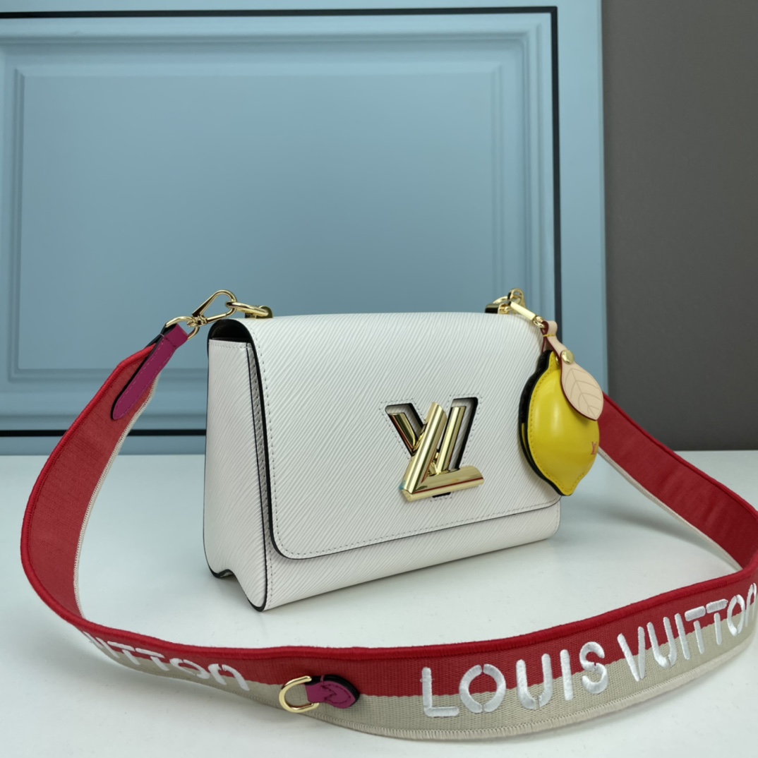 Louis Vuitton LV Women Twist MM Lemon Handbag White Epi Grained Cowhide