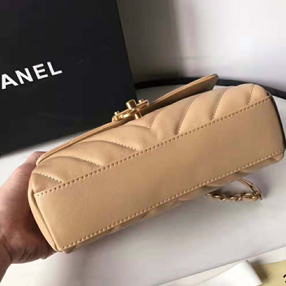 Chanel Women Flap Bag with Top Handle in Calfskin-Sandy