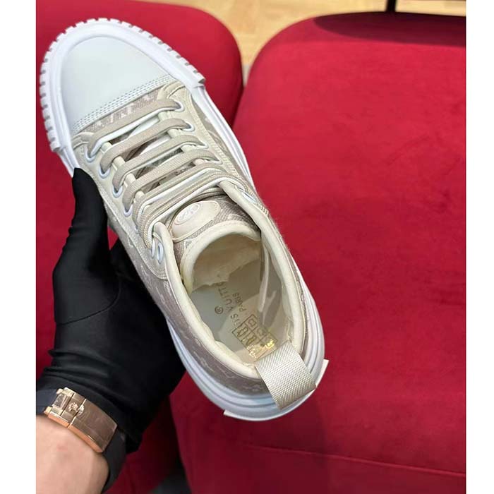 Louis Vuitton Women LV Squad Sneaker Boot Beige Monogram Denim Circle Double Laces