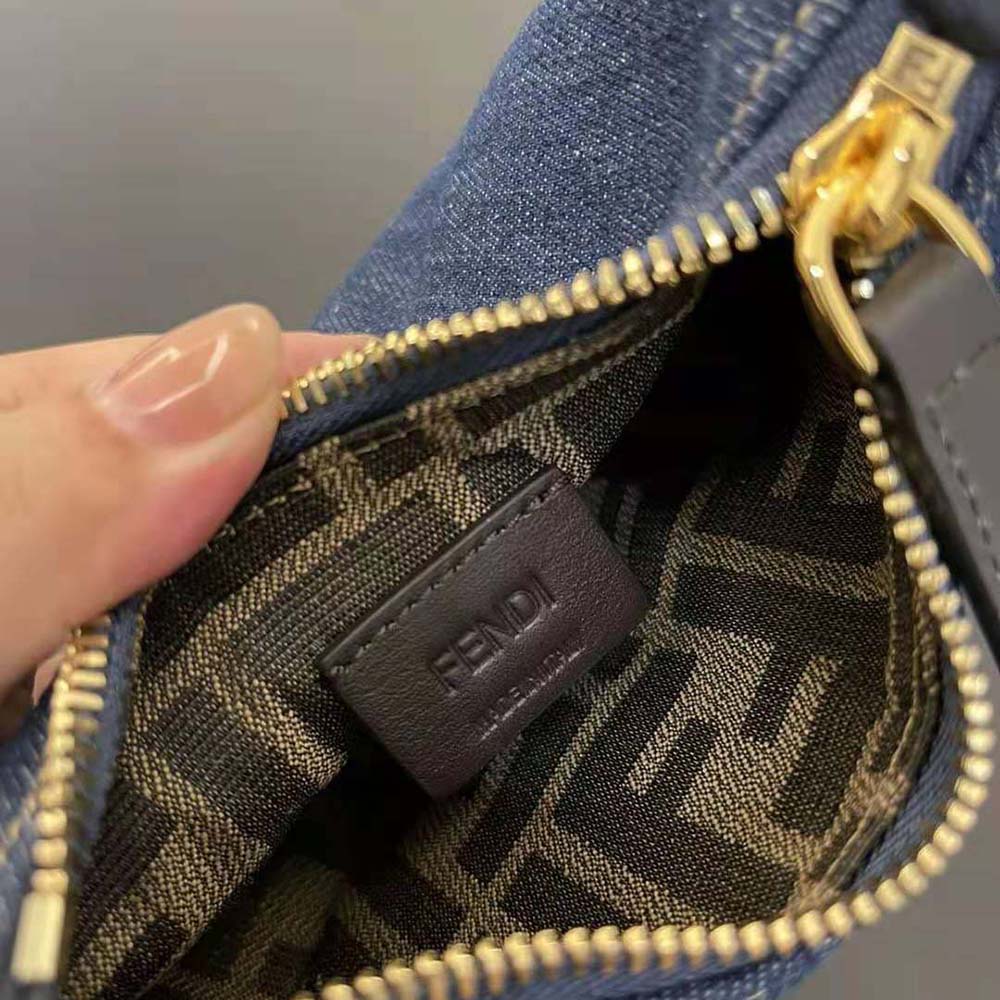 Fendi Women Nano Fendigraphy Blue Denim Charm