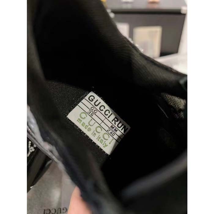 Gucci Unisex GG Gucci Run GG Crystal Mesh Sneaker Black Suede Mid 6 CM Heel
