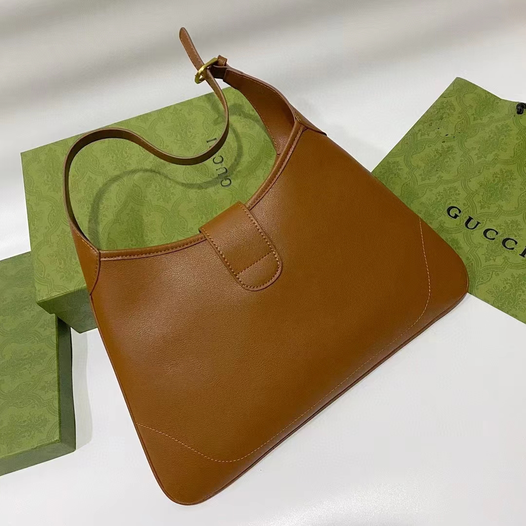 Gucci Women GG Aphrodite Medium Shoulder Bag Brown Soft Leather Double G