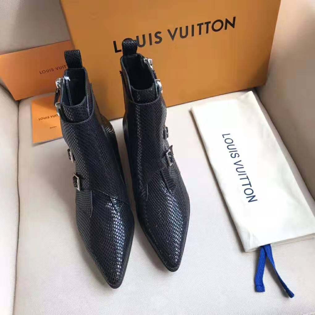 Louis Vuitton LV Women Jumble Flat Ankle Boot in Python and Rubber-Black